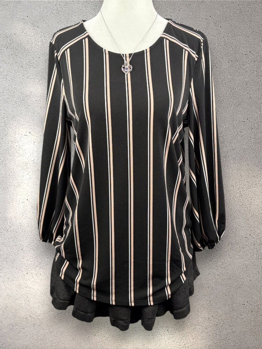 NWT Adrianna Papell Striped Blouse Women’s S Black 3/4 Sleeve Work Office Siren